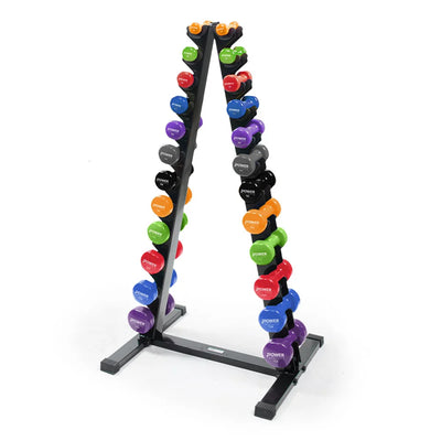 Power Systems Neoprene/Vinyl Dumbbell Vertical Rack with Deluxe Vinyl DB Prime Set 1-15 lbs