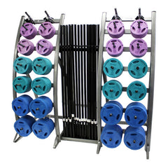Group Barbell Rack System w/ Barbells and Colored Plates by Troy Barbell